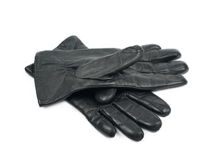 Pair of black leather gloves isolated