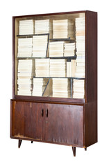 vintage wooden bookcase isolated on white, with clipping path