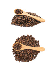 Pile of roasted coffee beans isolated