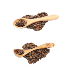 Heart shaped pile of coffee beans isolated
