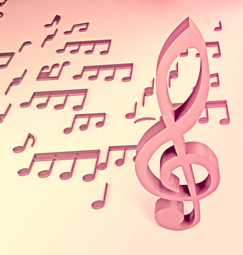 Pink Music Key With Notes
