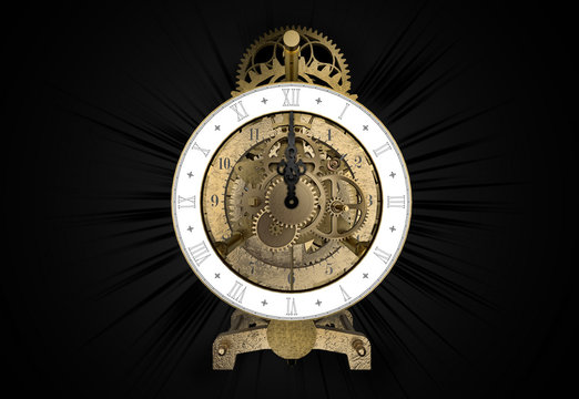 antique brass clock 3d rendering