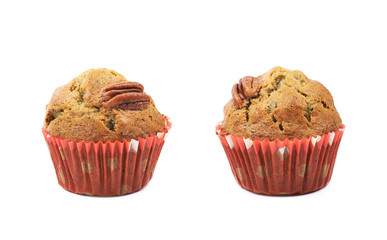 Single pecan nut muffin isolated