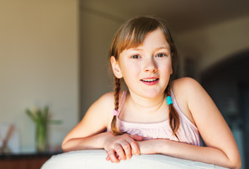 Naklejka premium Close up portrait of a cute little girl of 9-10 year old