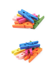 Pile of wooden clothespin isolated