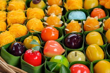 Thai colorful desserts Beautifully arranged in pandas.
