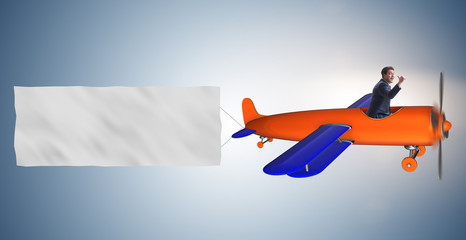 Old vintage airplane with banner ribbon