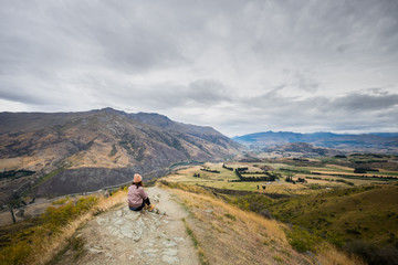 Fototapeta na wymiar Landscape alongside Crown Range Road between Queenstown and Wanaka.It is the highest main road in New Zealand.