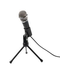 Black microphone on a rack isolated