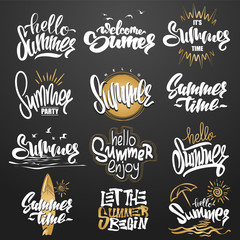 Summer hand drawn gold lettering elements set vector