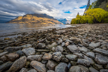 Lake Wakatipu with Mount Nicholas and the Remarkable in Queenstown, New Zealand