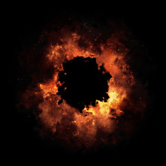 Fire And Smoke Ring Isolated On Black Background
