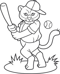 cartoon puma a baseball player is going to hit the ball
