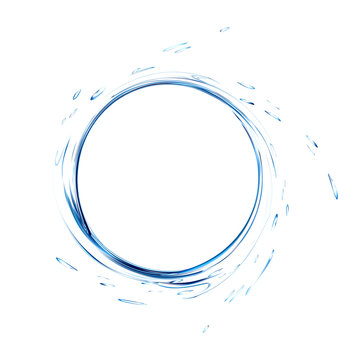 water splash circle with drops from top view isolated on white. 3d illustration vector created with gradient mesh. blue aqua surface background.