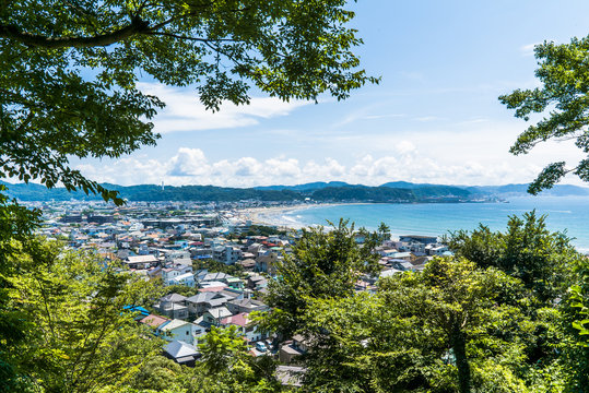Kamakura; Japan; overlookng Yuigahama beach and harbor