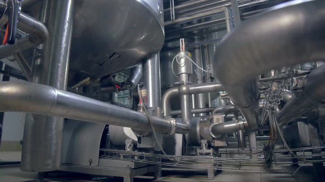 Pipeline. The close-up shooting of the plant's pipeline. Dolly. 4K.
