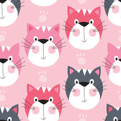 seamless cute cat pattern vector illustration