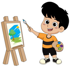 kid painting a picture.