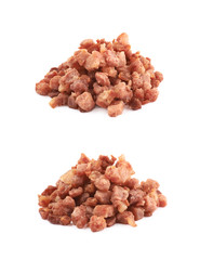 Pile of fried bacon bits isolated