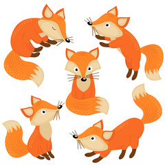 set of isolated cute foxes part 1  - vector illustration, eps

