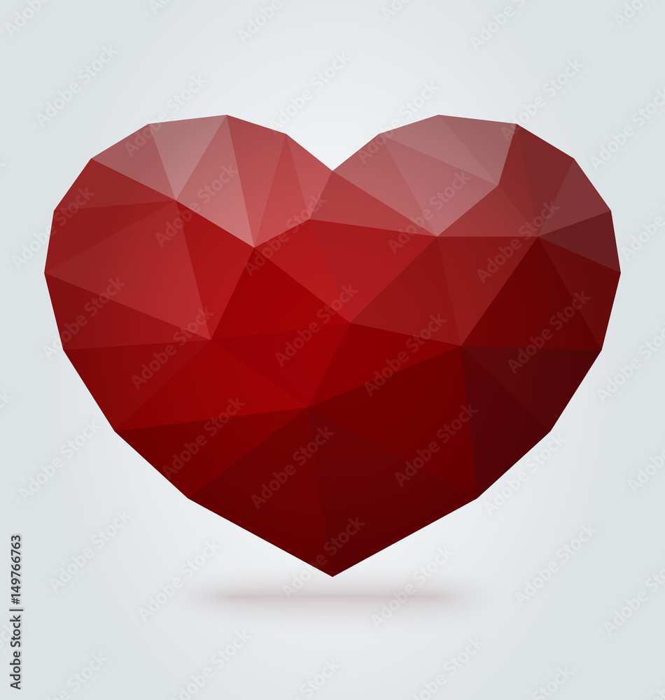 Wall mural Red polygonal heart on white background. Vector Illustration. Symbol of love. Romantic background for Valentines day.