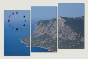 collage, mountain, sea, modular picture, triptych, crimea, clock, mountains, ocean, landscape, beautiful, sky, beautiful, nature,
