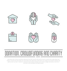 Charity and donation modern vector line design icons set. Safe planet, financial, accommodation help. Set conceptual icons life insurance and property.
