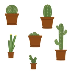Papier Peint photo Cactus en pot Différents types d& 39 icônes décoratives de plantes de cactus mis isolé sur fond blanc. Illustration vectorielle.
