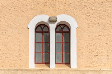 Fototapeta na wymiar Windows of the historic Moravian Church in Genadendal