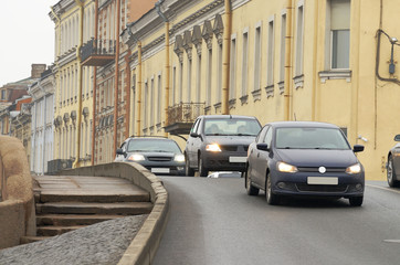 The road on city streets.