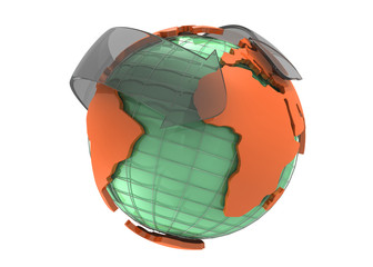 Arrows and Earth globe 3d rendering