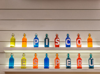 Set of bottles of beverages with different colors