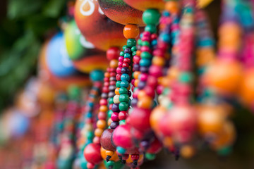 Multicolored beads in the shop of a street vendor in China