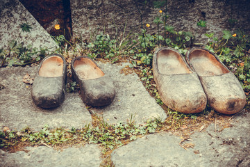 Wooden dutch shoes, traditional clogs footwear