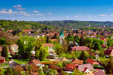 View to the Miskolc city from the wall of Diosgyor castle, Hungary