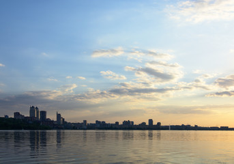 sunset on river city landscape