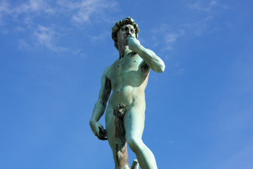 David Statue at Piazzale Michelangelo, built in 1869 and designed by architect Giuseppe Poggi on a hill just south of the historic center, on the left bank of the Arno river in Florence, Italy