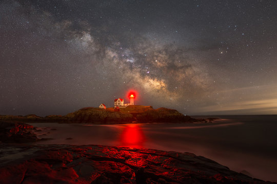 Milky Way rising over Nubble Lighthouse 