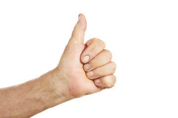 Hands of old senior on a white background