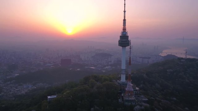 Aerial Korea Seoul April 2017 Seoul Tower Sunrise