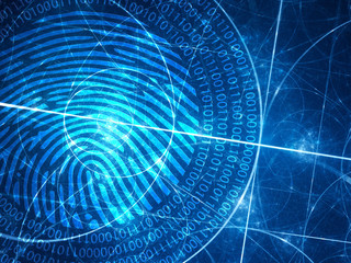 Blue glowing fibonacci circles with digital fingerprint