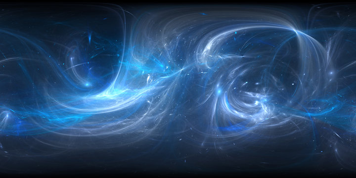 Blue glowing plasma in space, 360 degree panorama