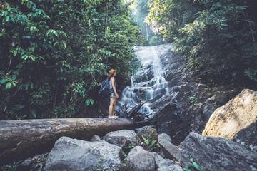 woman asia travelers travel nature Forests, mountains, waterfalls