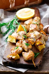 Zelfklevend Fotobehang Chicken kebab with lemon © zoryanchik