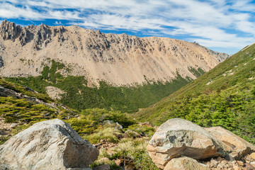 Fototapeta na wymiar Rocky peaks near Cerro Catedral mountain near Bariloche, Argentina