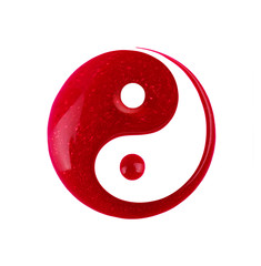 Blot of nail polish in the shape of sign of yin yang