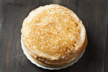 Stack of kefir (buttermilk) pancakes traditional for Russian pancake week