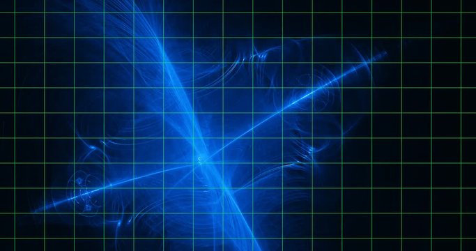 Futuristic Dynamic Background with Flame Fractal Animation for Special and Visual effects aplications and modern future technology design. Blue foreground on the dark blue background with grid.