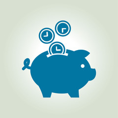 Time is money piggy bank icon. Flat design style.