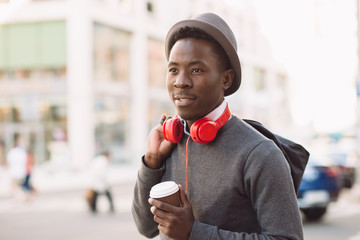 African american man walking in city